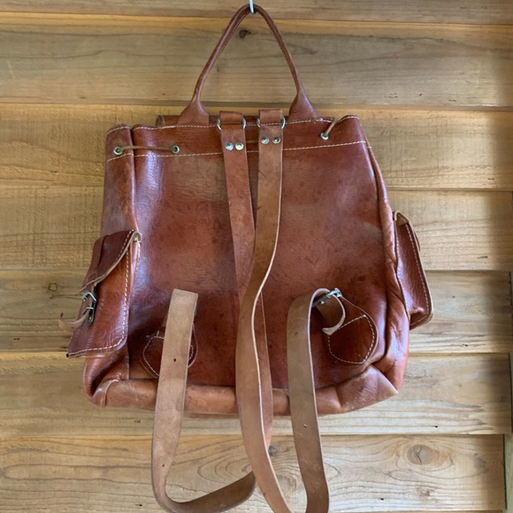 Vintage Hand Crafted Rugged Leather Backpack Book Bag - Picture 8 of 16
